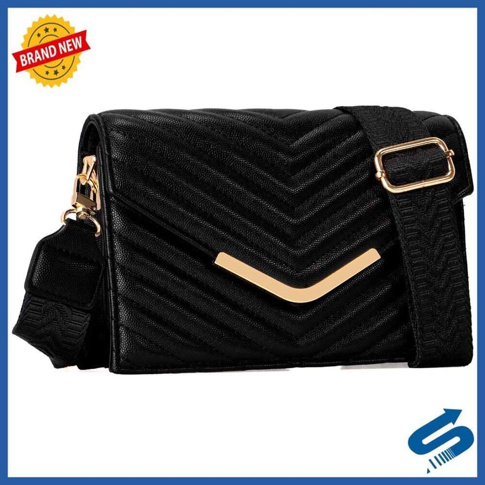 Vegan Leather Quilted Crossbody Bag with 2 Detachable Straps